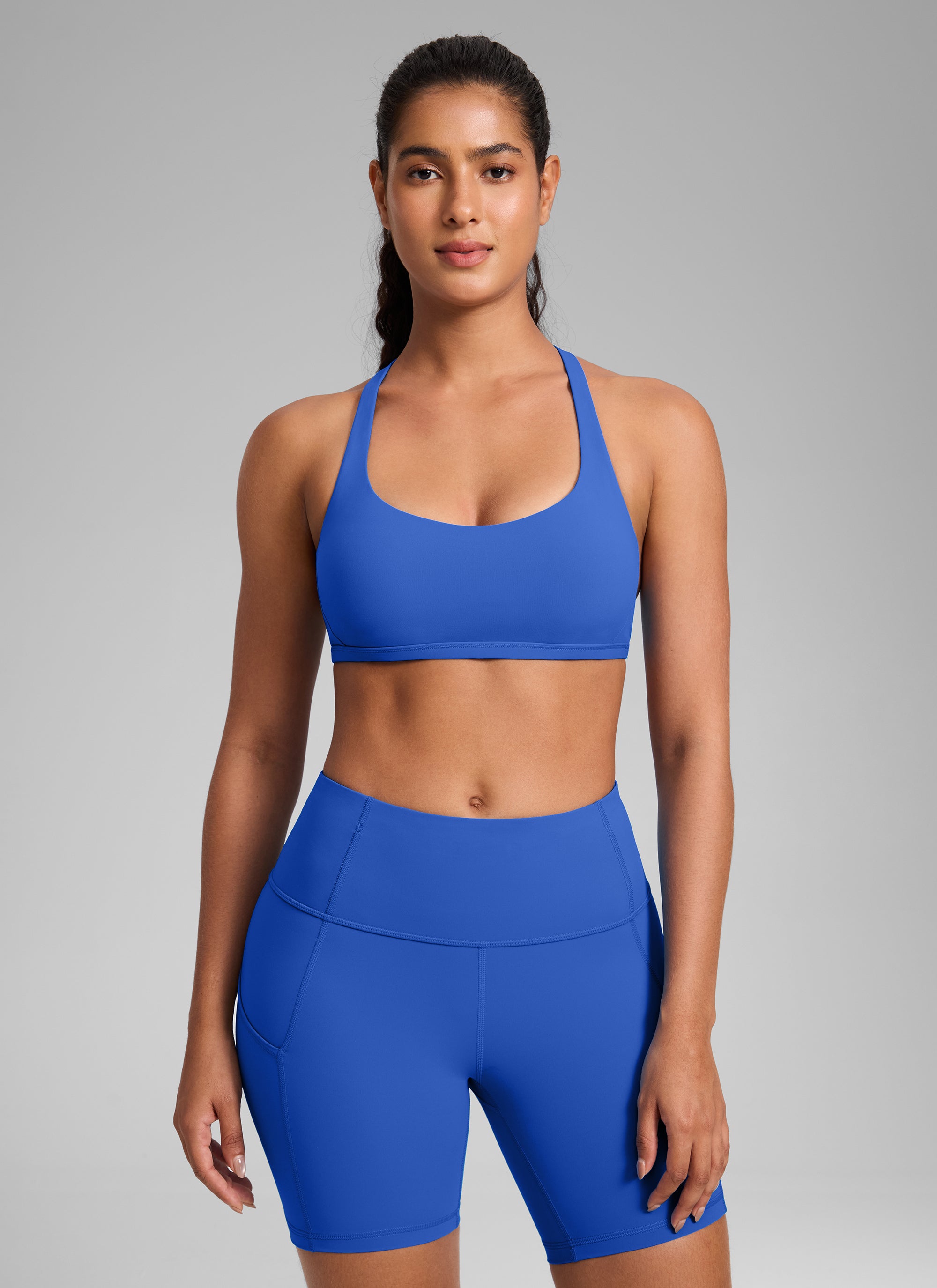 CRZ YOGA Sujetador Deportivo de Yoga con Bajo Impacto para Mujer Azul Ondulante
