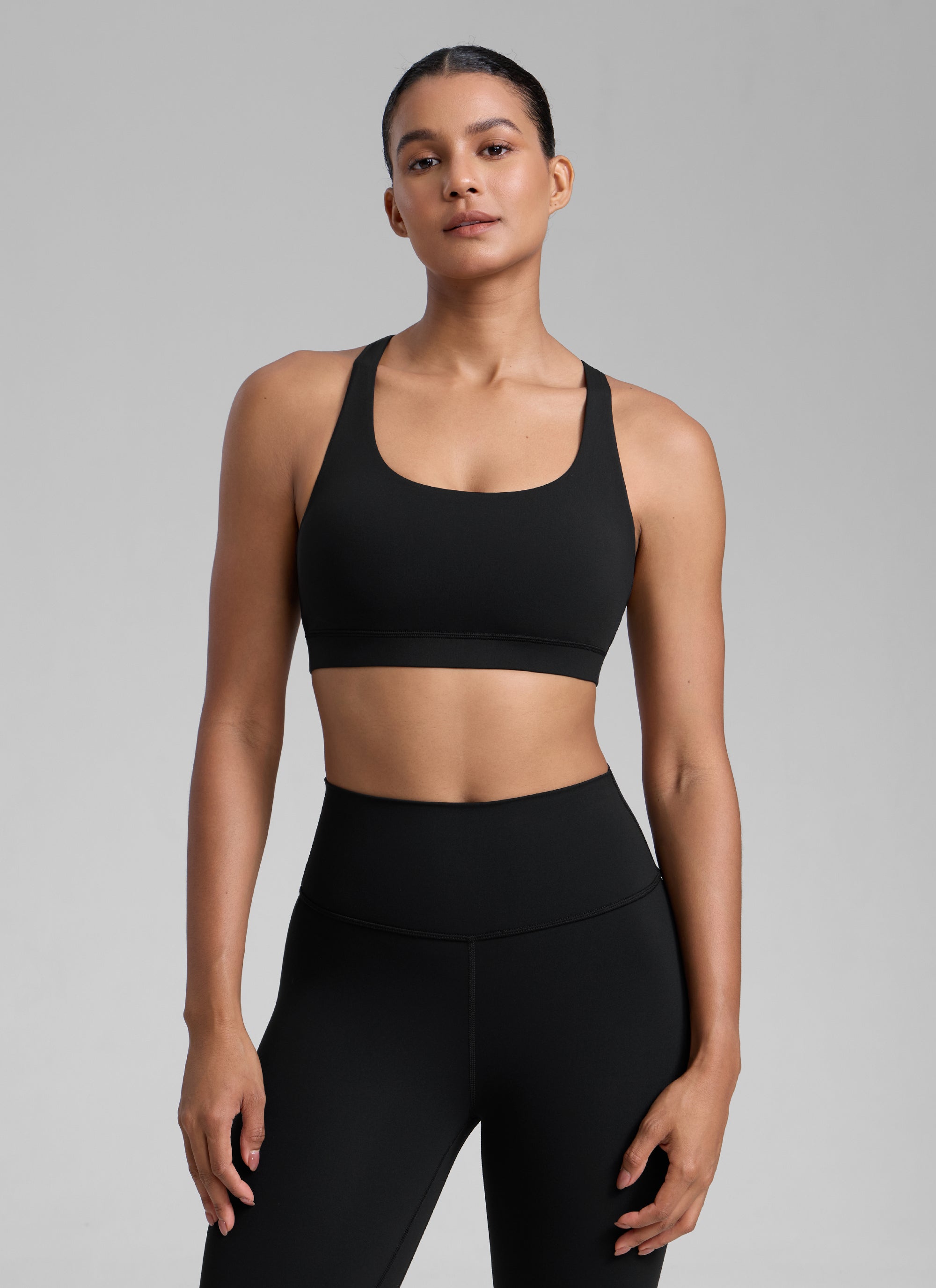 CRZ YOGA Sujetador de Sujeción Media con Espalda Cruzada para Mujer Negro