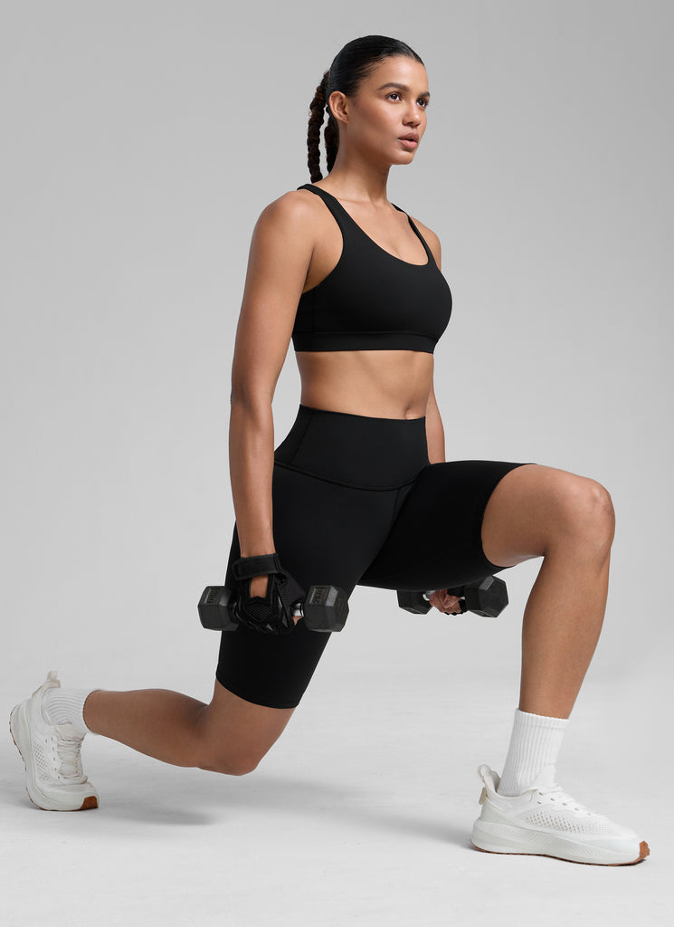 CRZ YOGA Sujetador de Sujeción Media con Espalda Cruzada para Mujer Negro