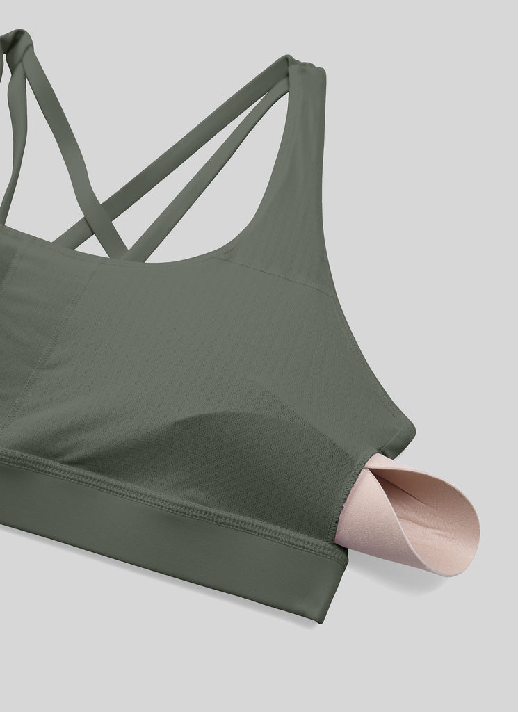 CRZ YOGA Sujetador de Sujeción Media con Espalda Cruzada para Mujer Salvia gris