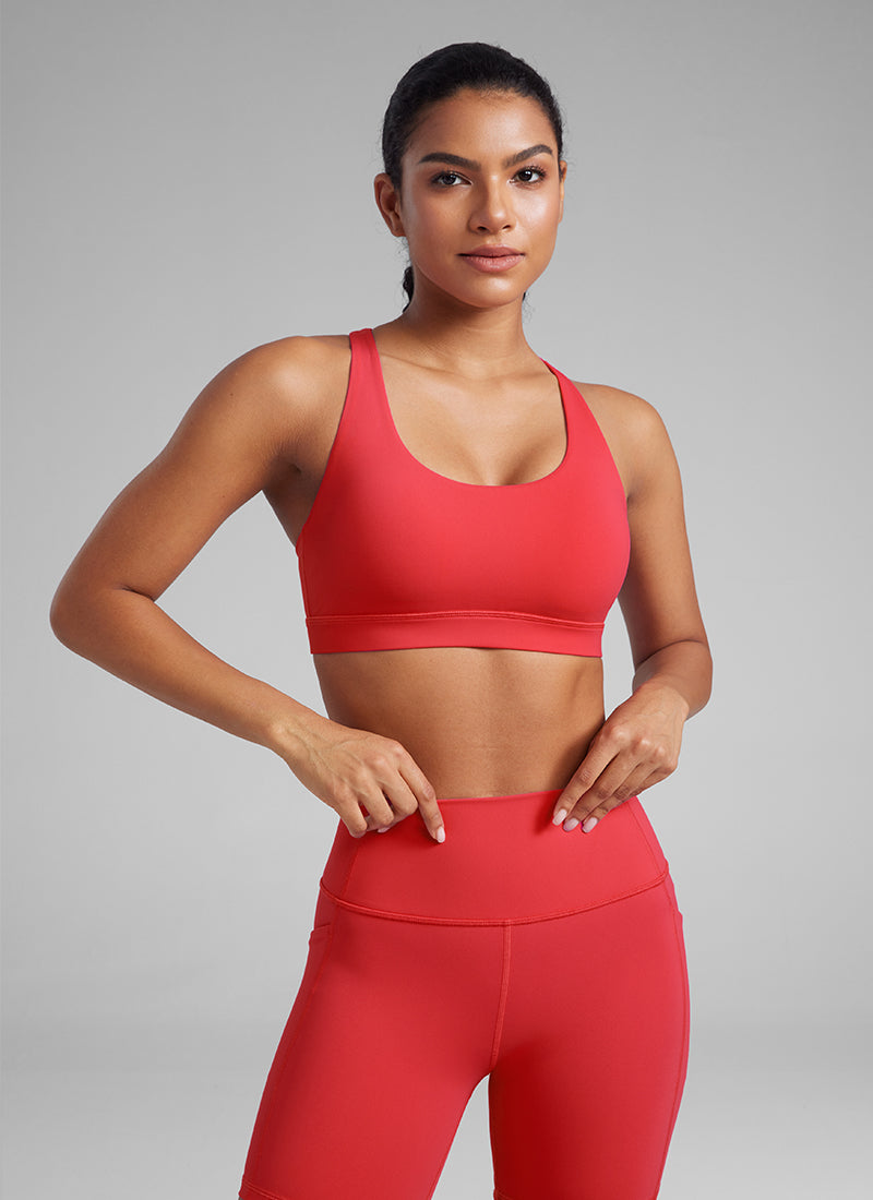 CRZ YOGA Sujetador de Sujeción Media con Espalda Cruzada para Mujer carmesí