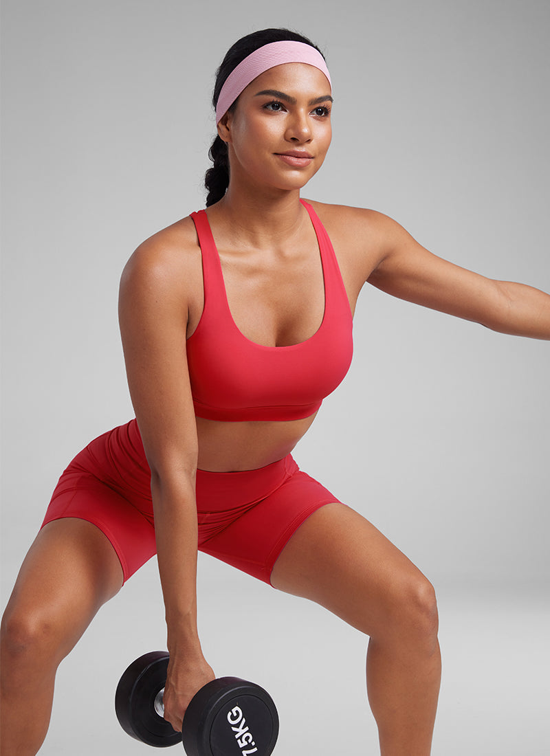 CRZ YOGA Sujetador de Sujeción Media con Espalda Cruzada para Mujer carmesí