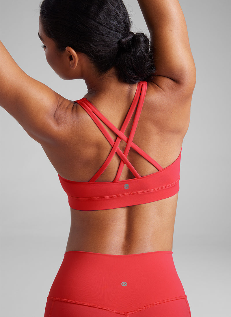 CRZ YOGA Sujetador de Sujeción Media con Espalda Cruzada para Mujer carmesí