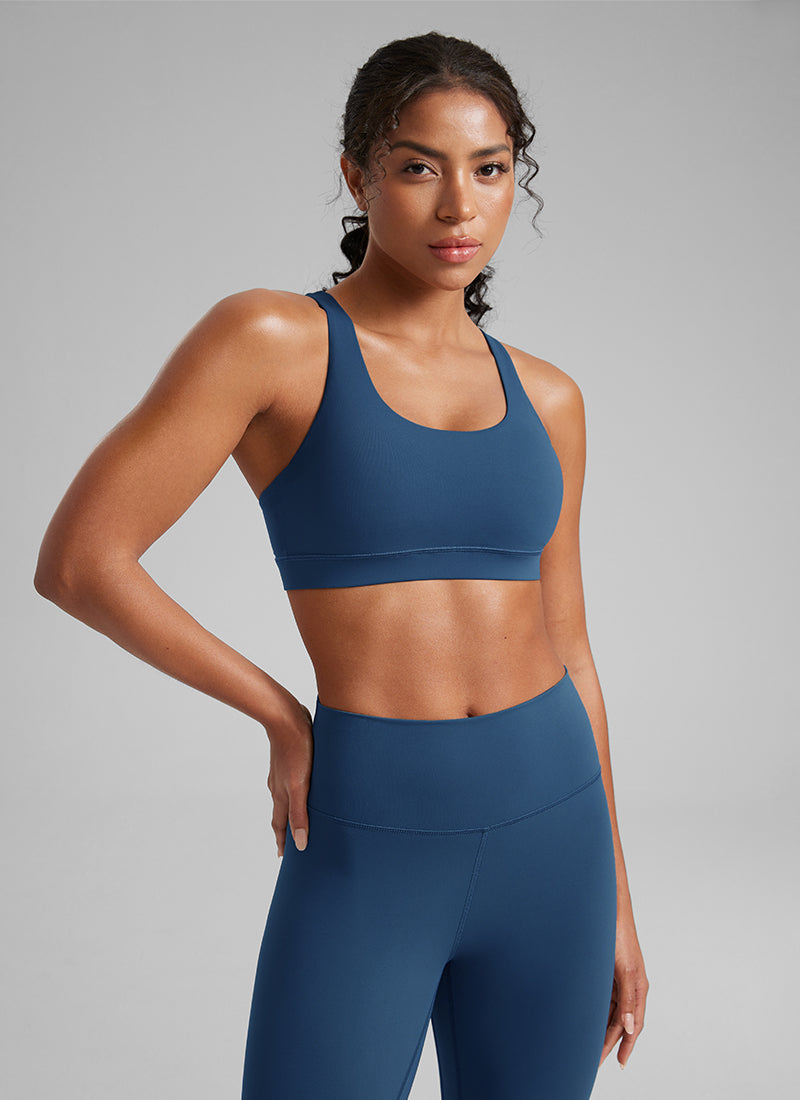 CRZ YOGA Sujetador de Sujeción Media con Espalda Cruzada para Mujer MARFIL FRANCÉS