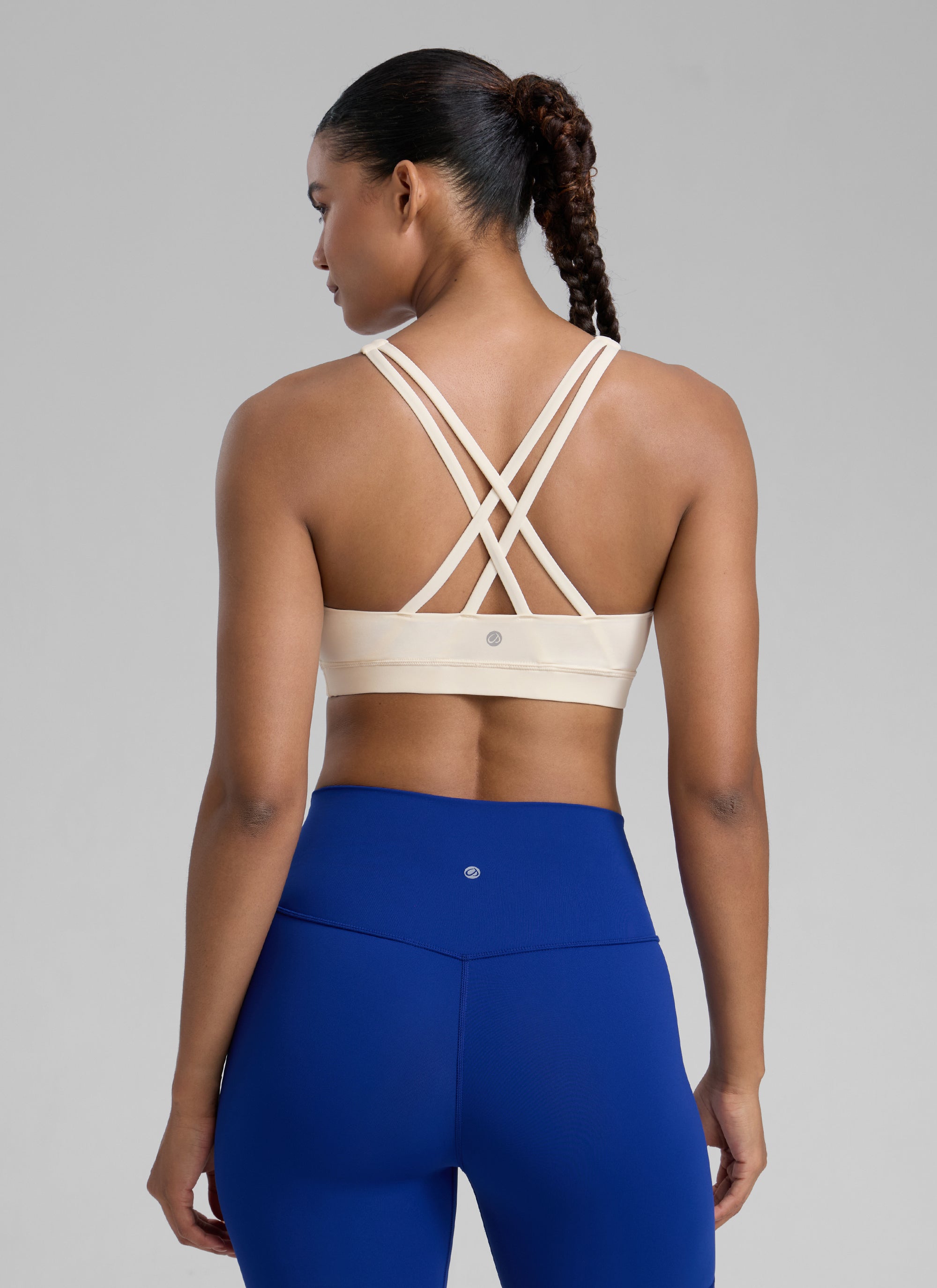 CRZ YOGA Sujetador de Sujeción Media con Espalda Cruzada para Mujer Albaricoque blanco