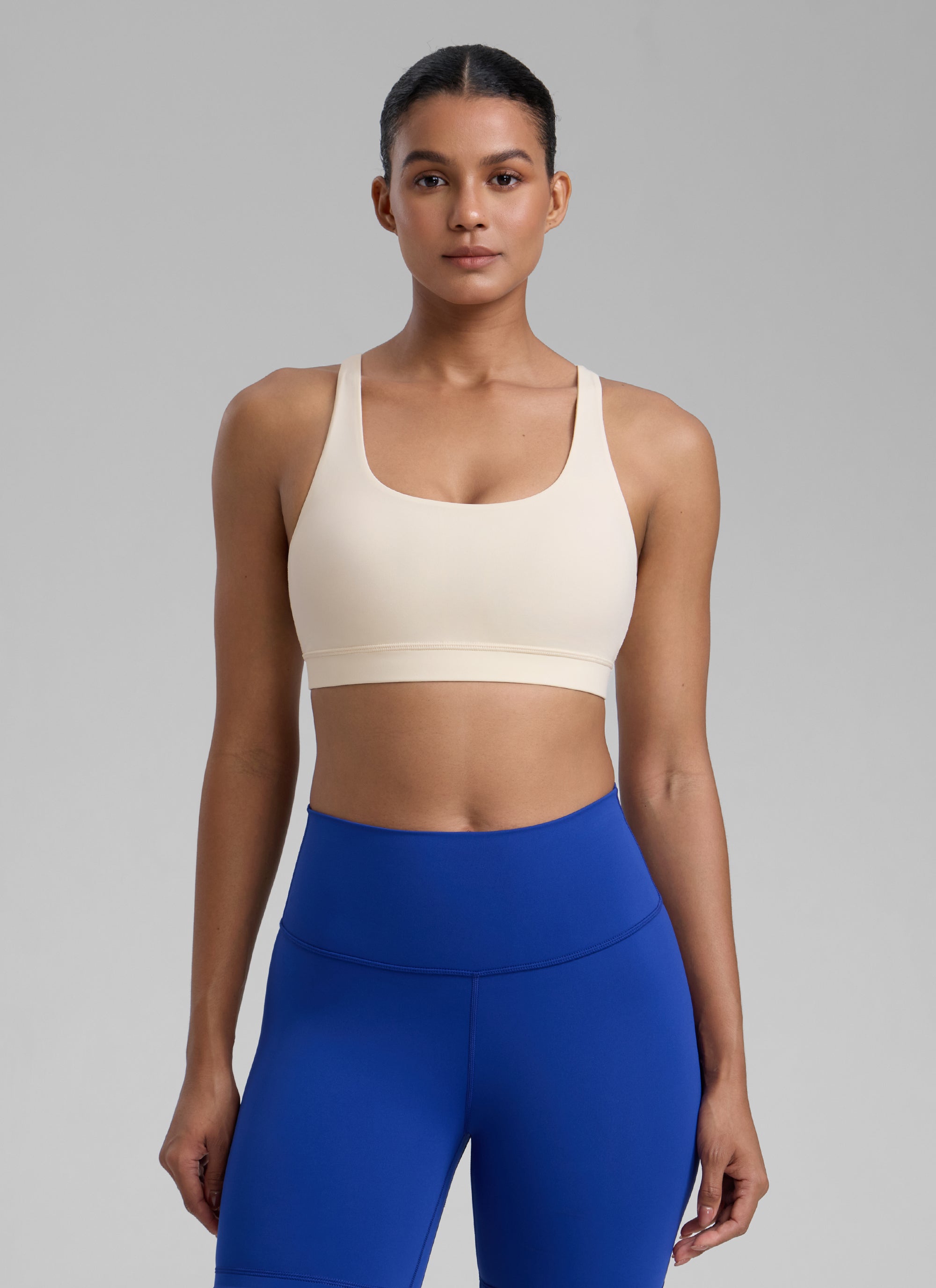 CRZ YOGA Sujetador de Sujeción Media con Espalda Cruzada para Mujer Albaricoque blanco