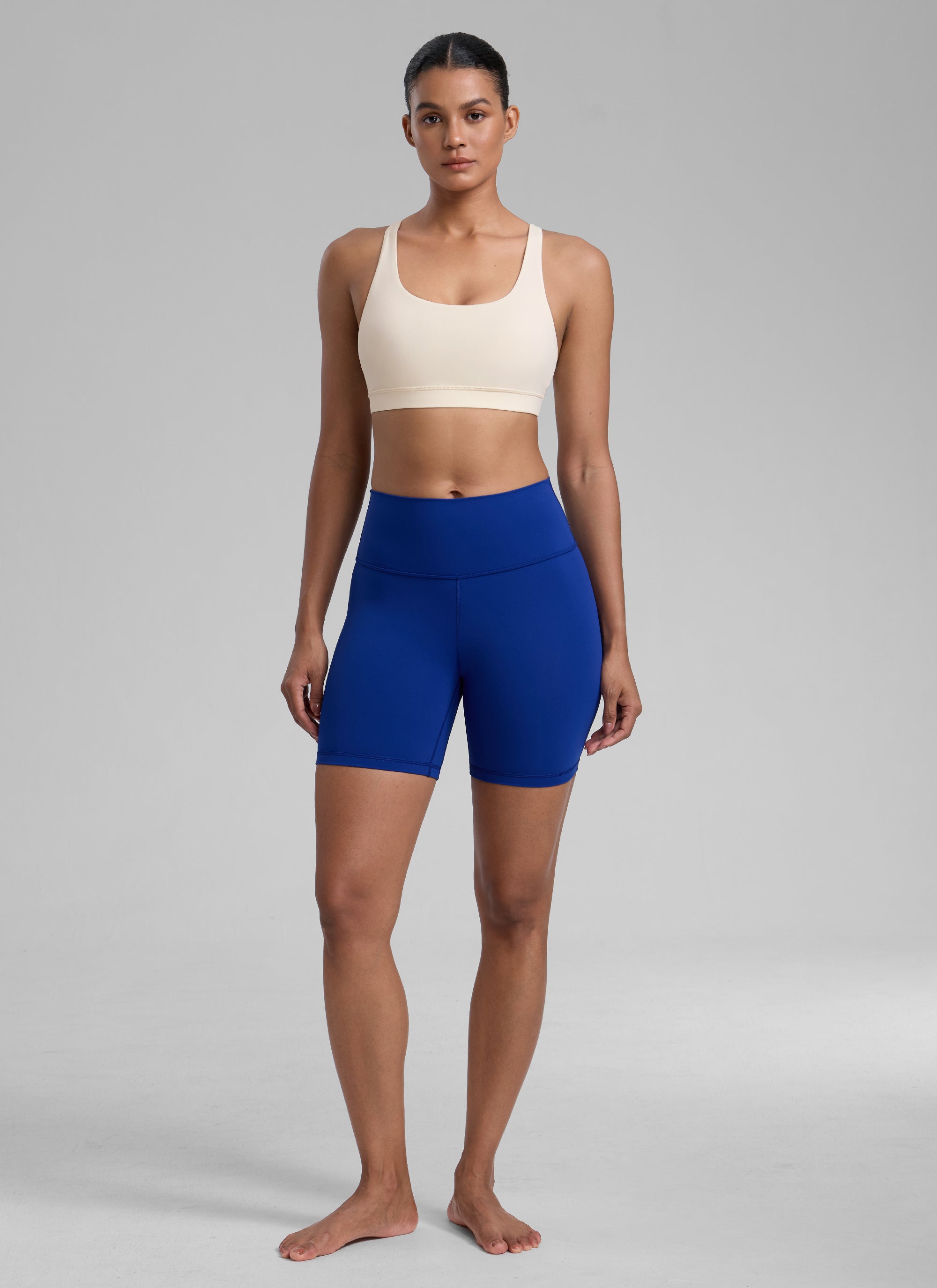 CRZ YOGA Sujetador de Sujeción Media con Espalda Cruzada para Mujer Albaricoque blanco