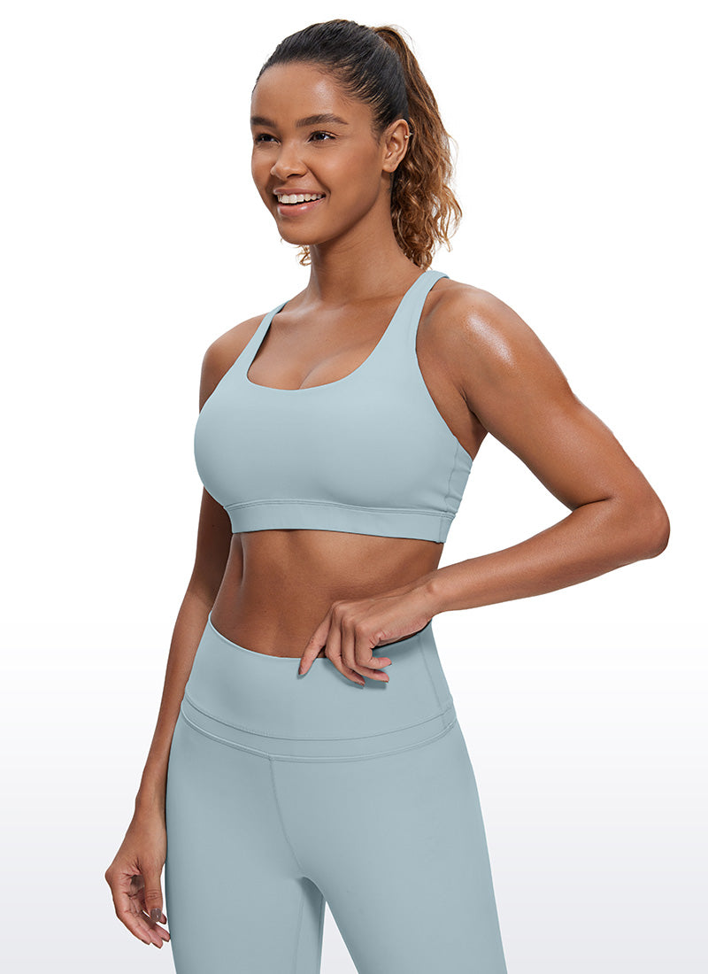 CRZ YOGA Sujetador de Sujeción Media con Espalda Cruzada para Mujer Batista Azul