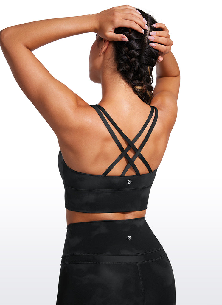 CRZ YOGA Nakedfeel Sujetador Largo con Tirantes y Espalda Cruzada para Mujer Flores De Tinte Negro