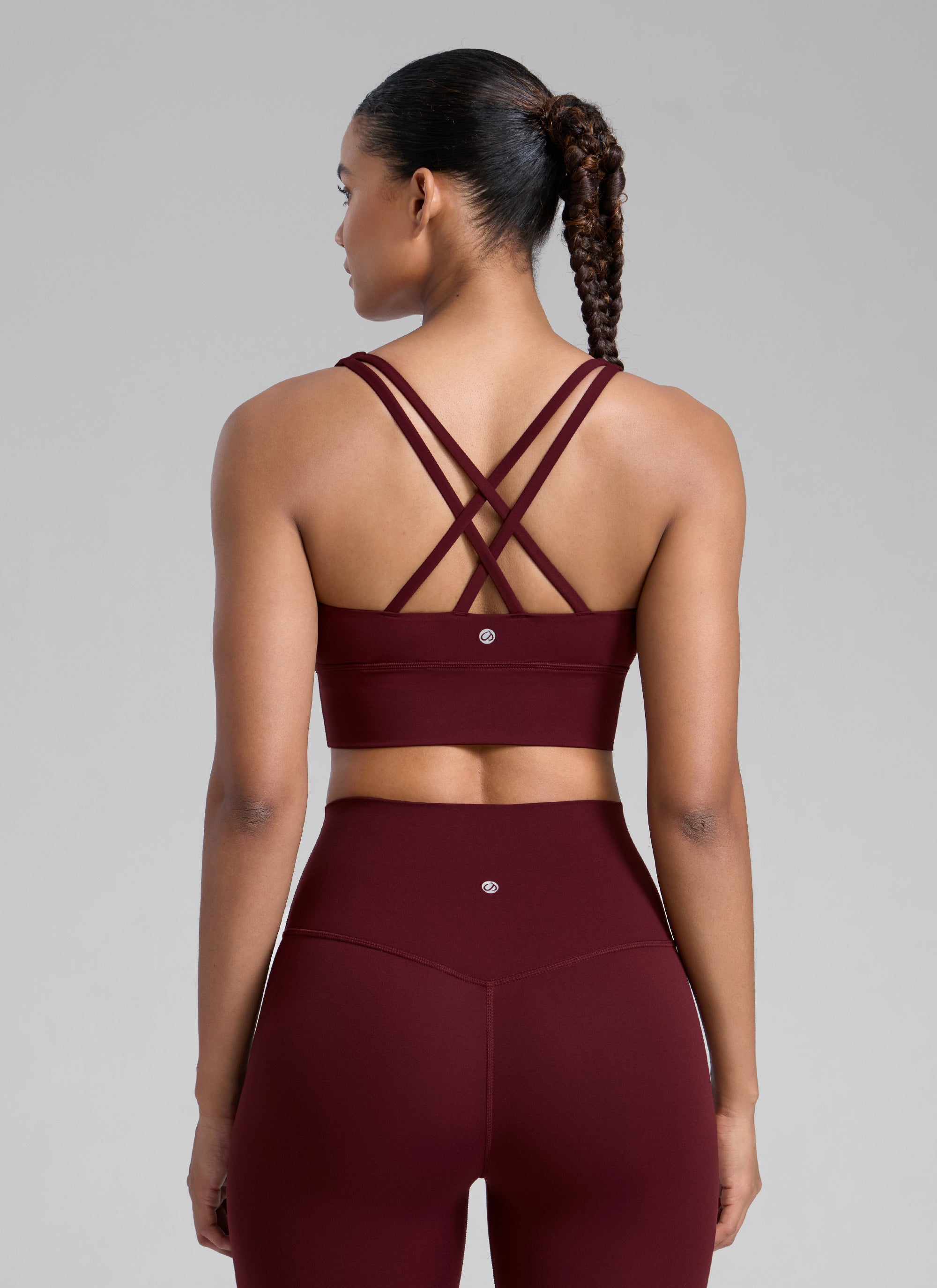 CRZ YOGA Nakedfeel Sujetador Largo con Tirantes y Espalda Cruzada para Mujer Merlot Rojo