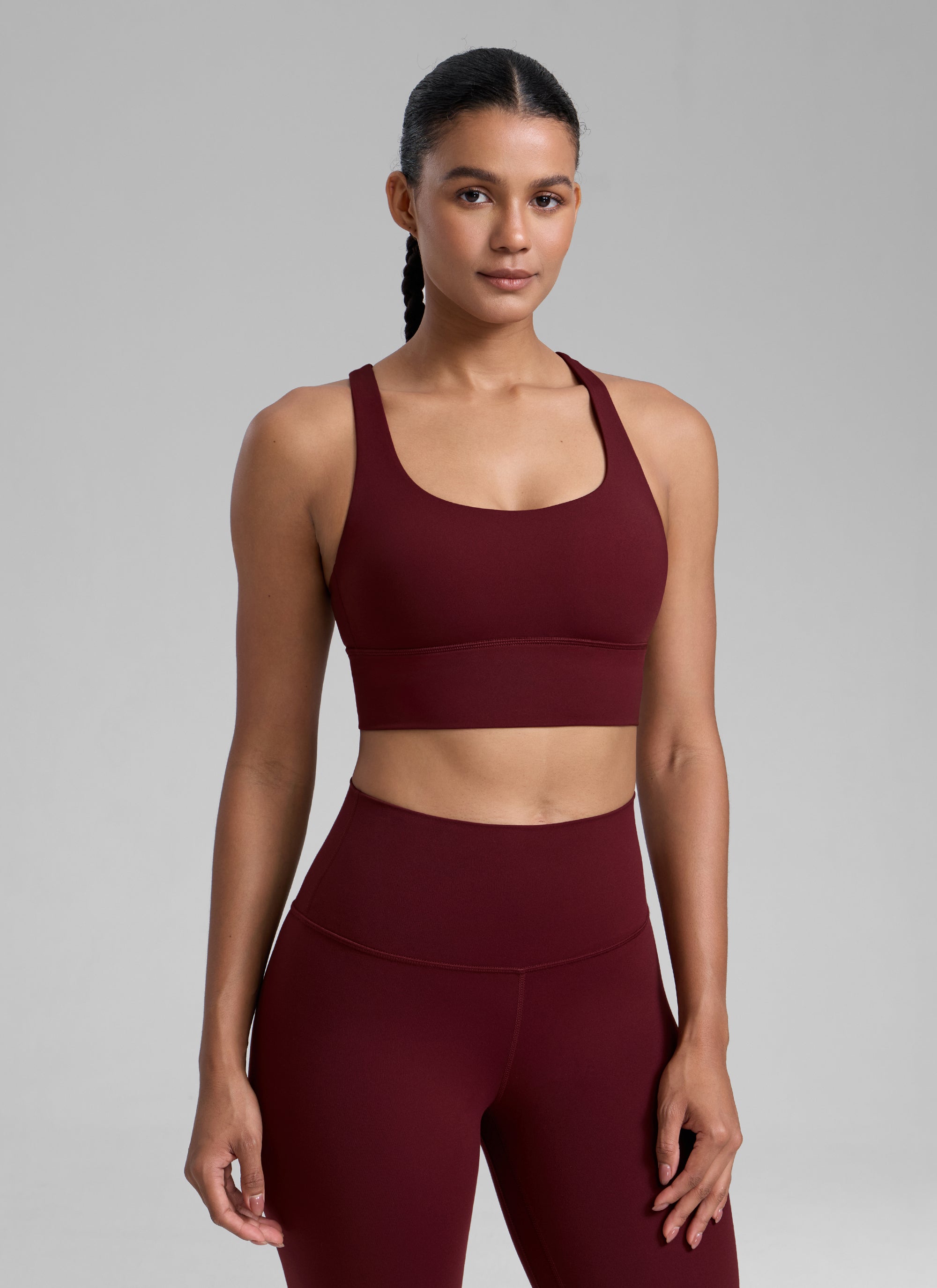 CRZ YOGA Nakedfeel Sujetador Largo con Tirantes y Espalda Cruzada para Mujer Merlot Rojo