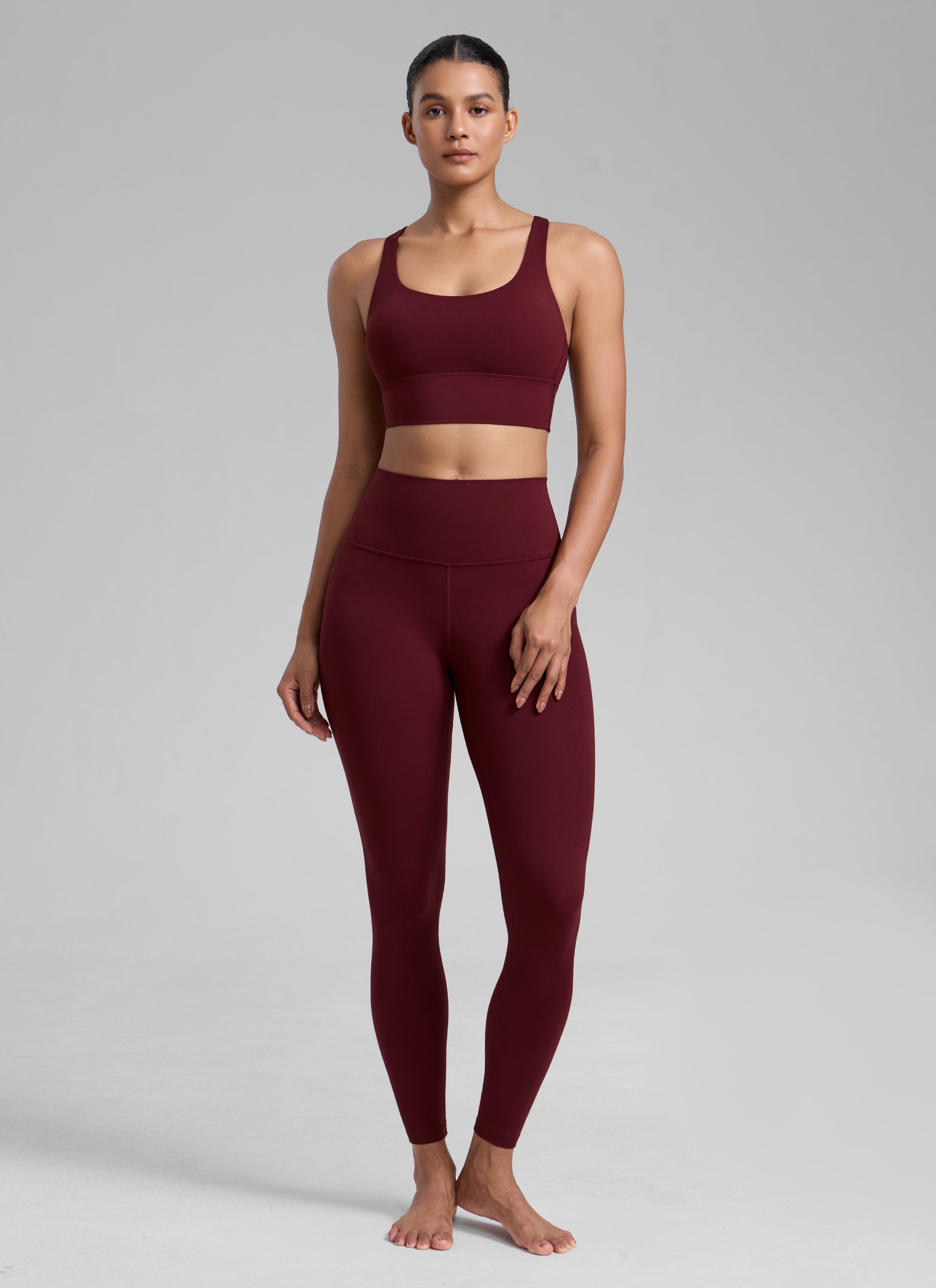 CRZ YOGA Nakedfeel Sujetador Largo con Tirantes y Espalda Cruzada para Mujer Merlot Rojo