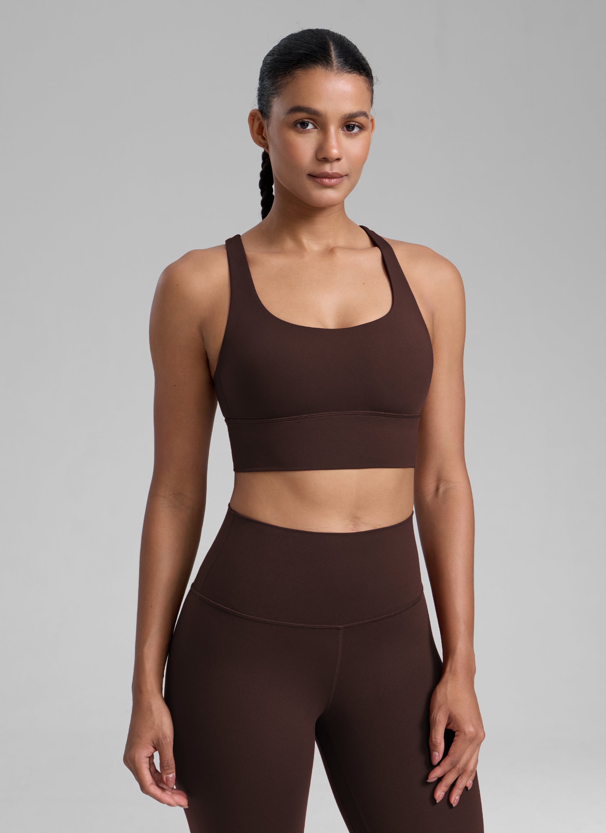 CRZ YOGA Nakedfeel Sujetador Largo con Tirantes y Espalda Cruzada para Mujer Marrón Fudge Caliente