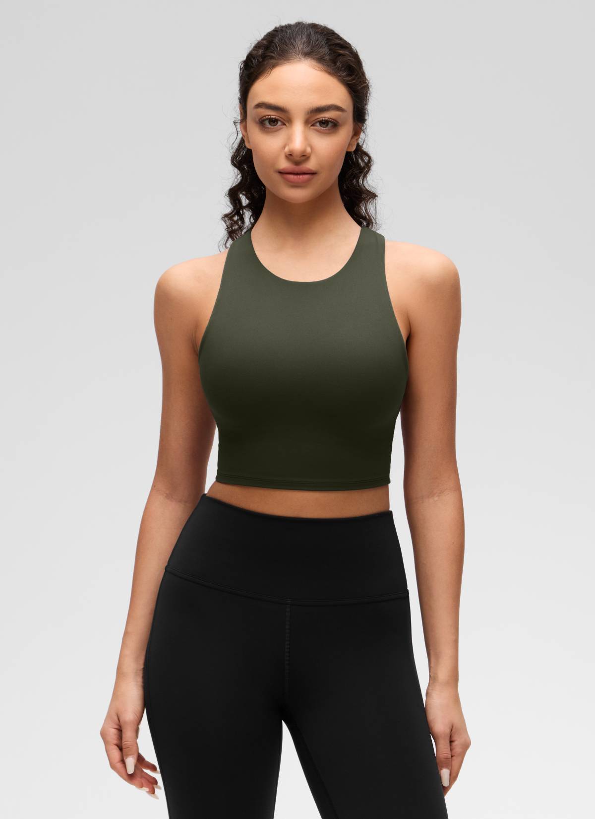 CRZ YOGA Butterluxe Camiseta sin Mangas con Espalda Cruzada para Mujer Verde Oliva