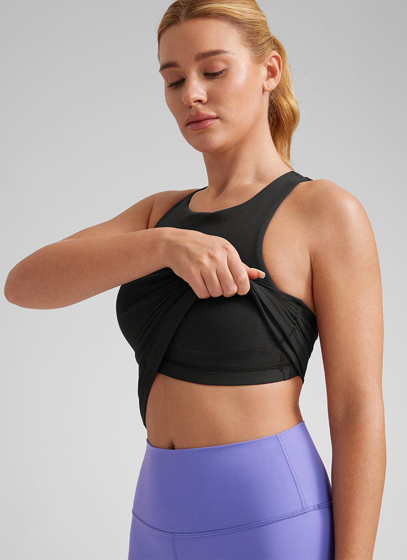 CRZ YOGA Butterluxe Camiseta con Espalda Cruzada y Estampado para Mujer Negro