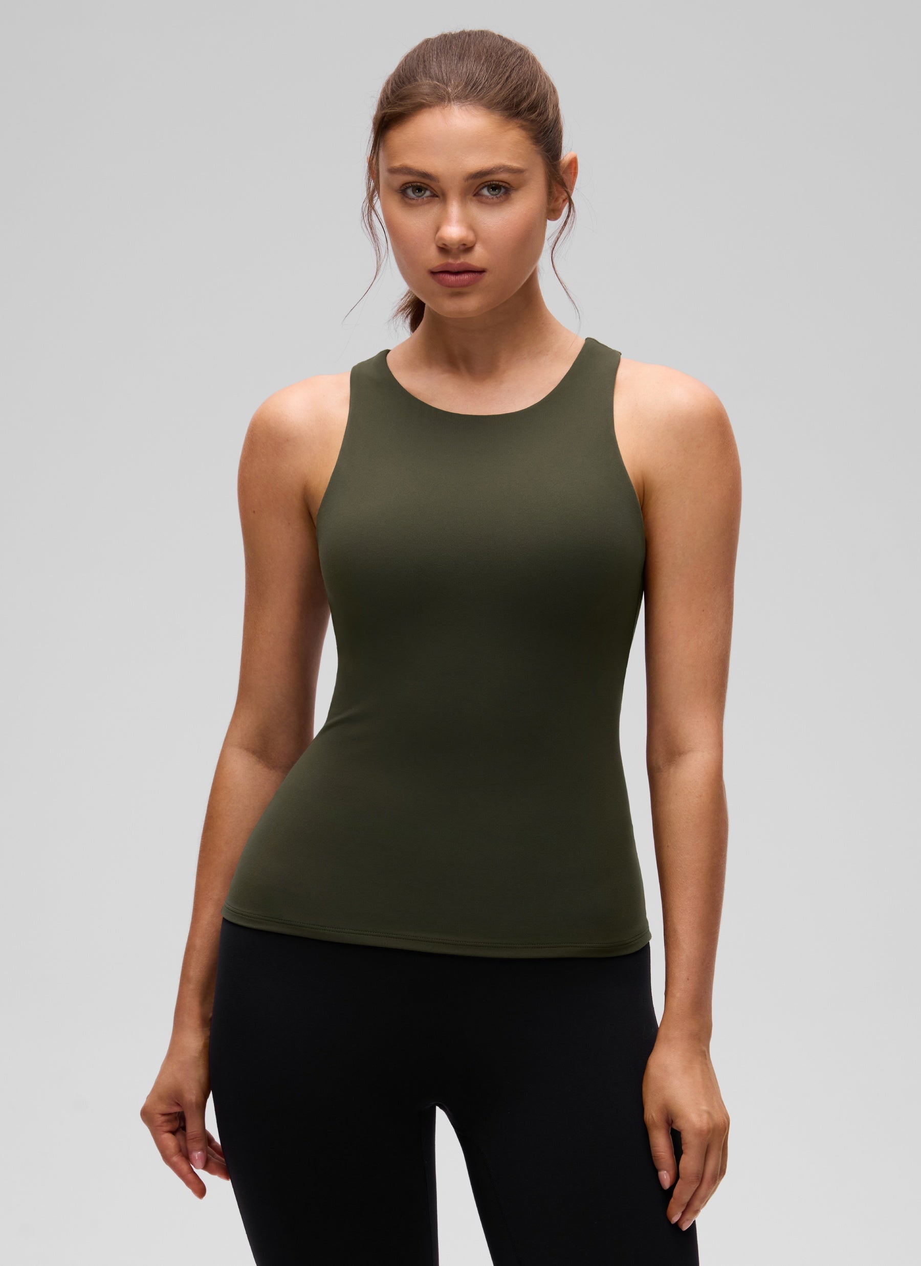 CRZ YOGA Butterluxe Camiseta con Espalda Cruzada y Estampado para Mujer Verde Oliva