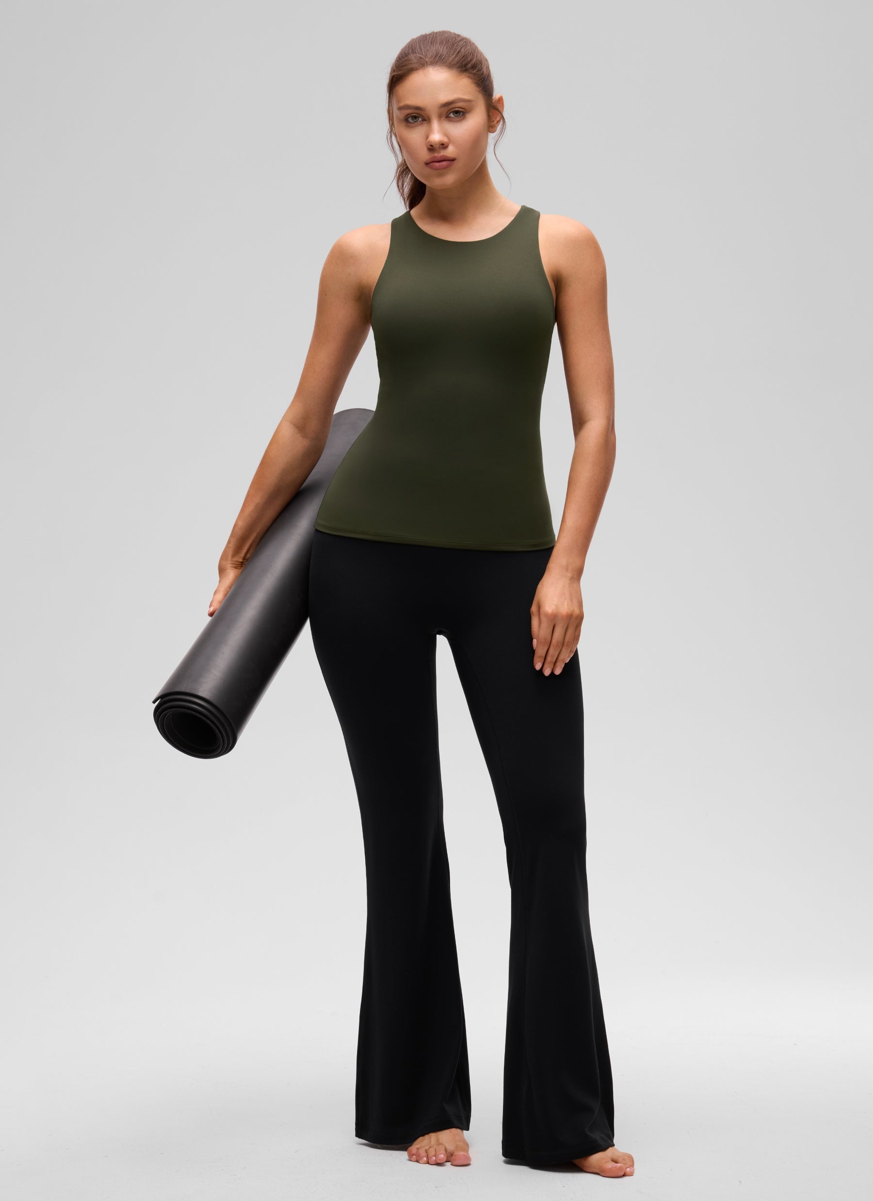 CRZ YOGA Butterluxe Camiseta con Espalda Cruzada y Estampado para Mujer Verde Oliva