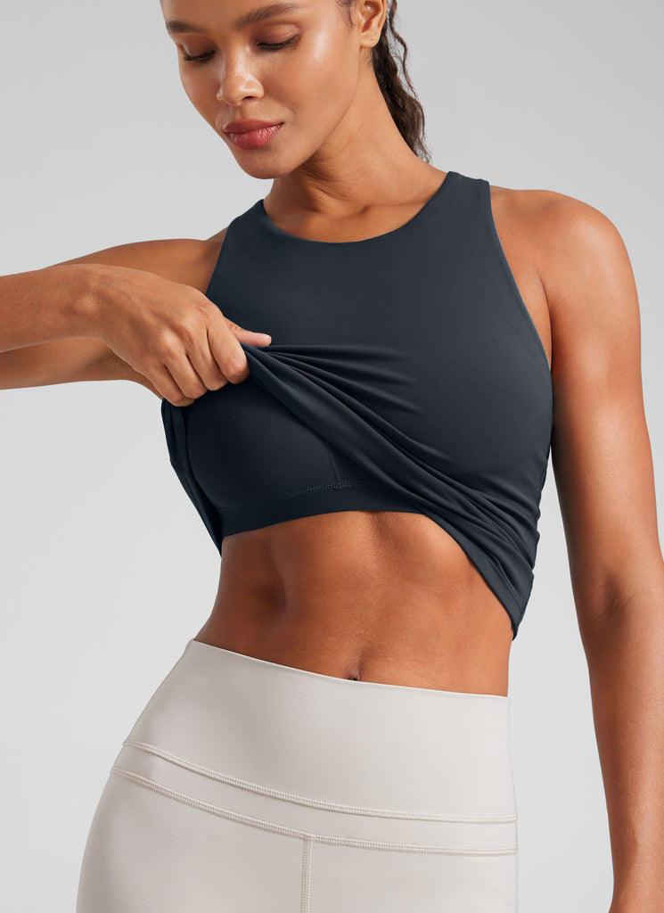 CRZ YOGA Butterluxe Camiseta con Espalda Cruzada y Estampado para Mujer True Navy