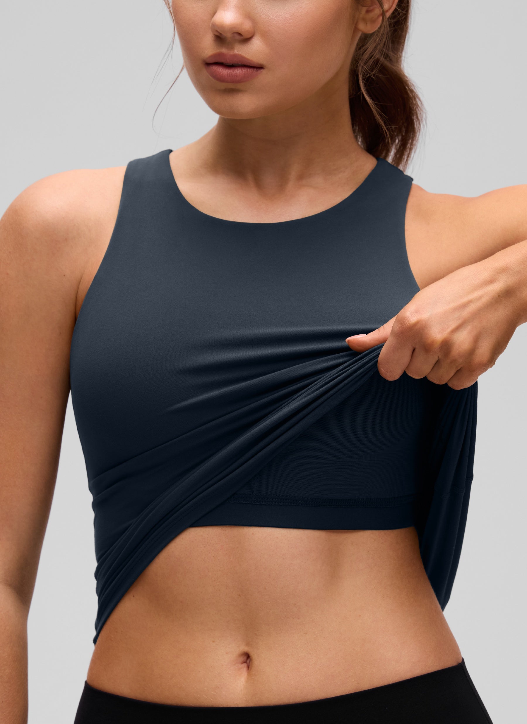 CRZ YOGA Butterluxe Camiseta con Espalda Cruzada y Estampado para Mujer True Navy