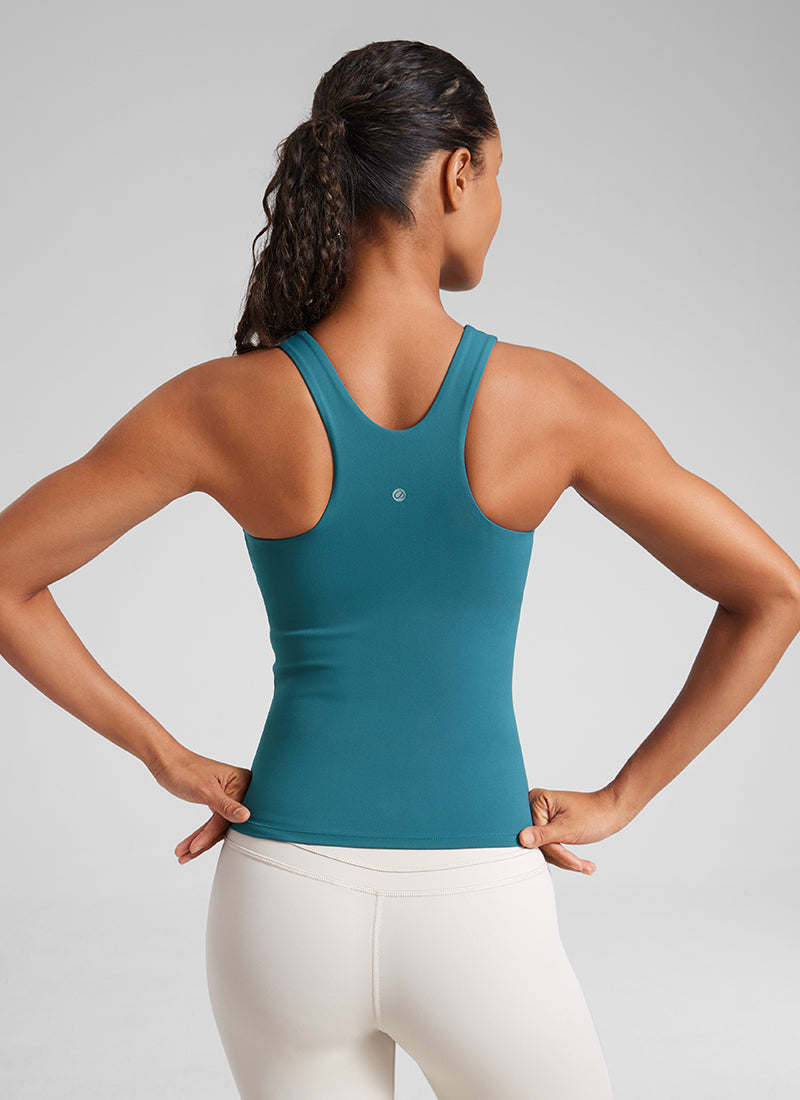 CRZ YOGA Butterluxe Camiseta con Espalda Cruzada y Estampado para Mujer Verde Boreal