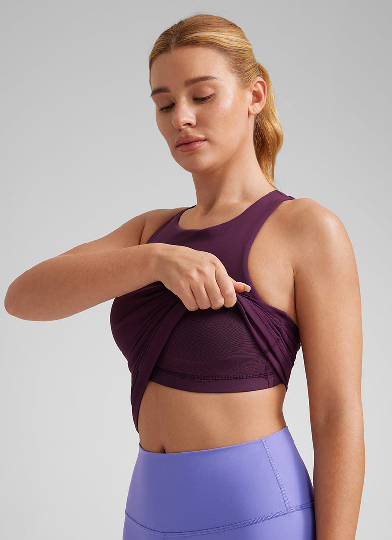 CRZ YOGA Butterluxe Camiseta con Espalda Cruzada y Estampado para Mujer Deep Purple
