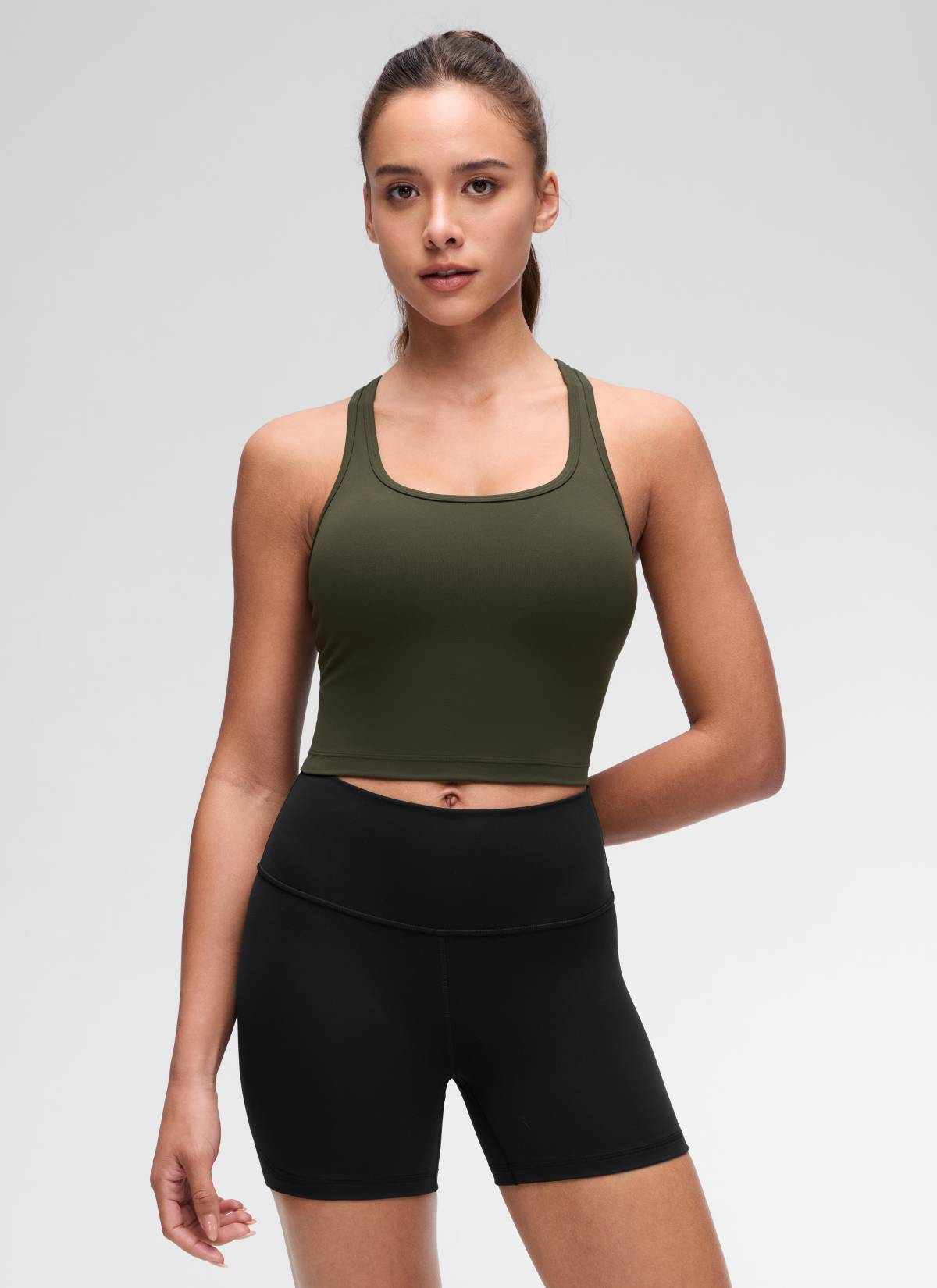 CRZ YOGA Sujetador con Escote Redondo y Espalda en Y para Mujer Verde Oliva
