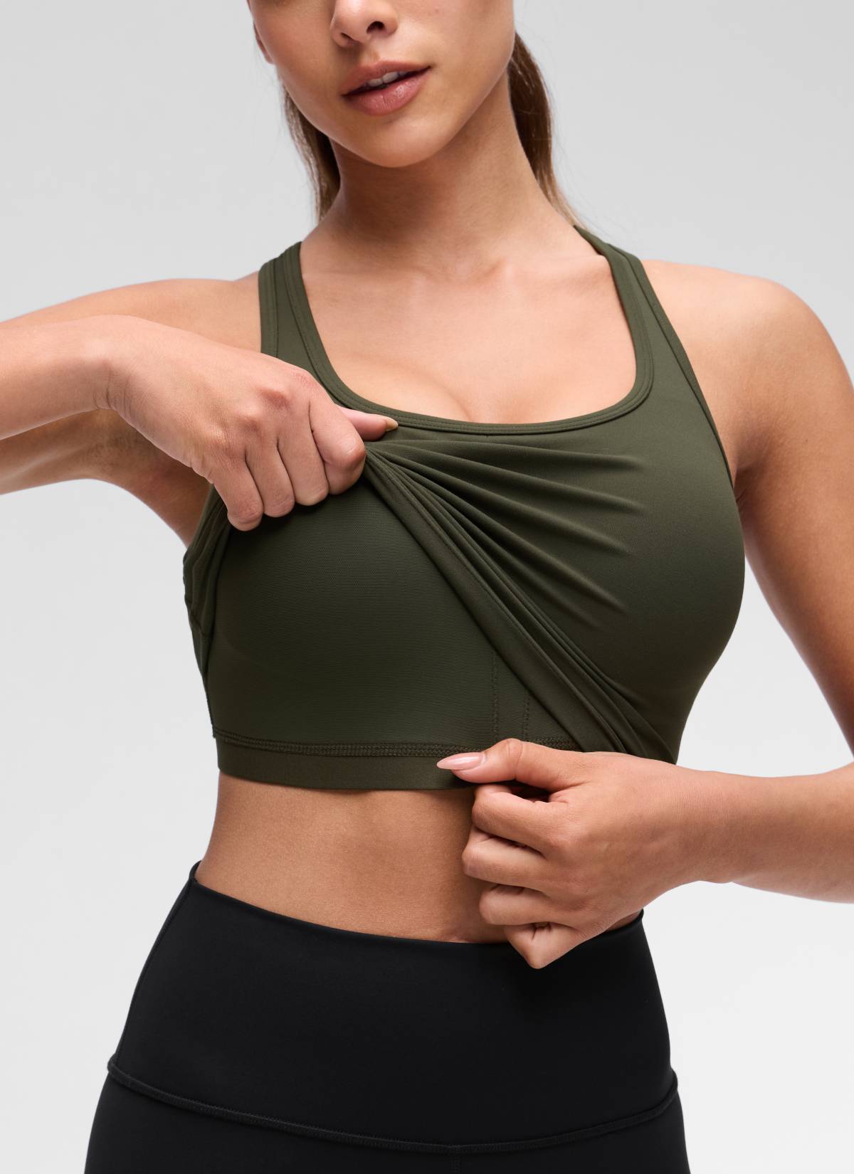 CRZ YOGA Sujetador con Escote Redondo y Espalda en Y para Mujer Verde Oliva