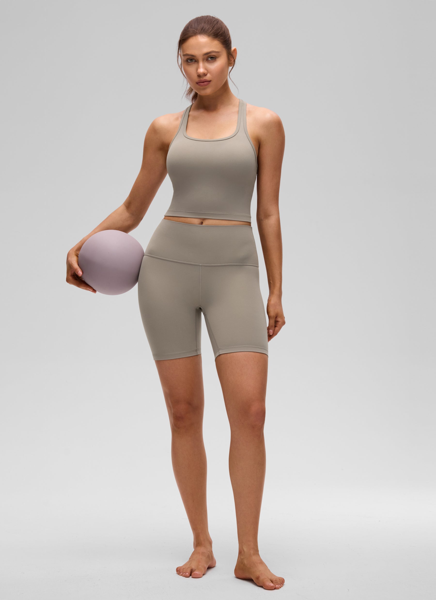CRZ YOGA Sujetador con Escote Redondo y Espalda en Y para Mujer Gris Ceniza Cálido