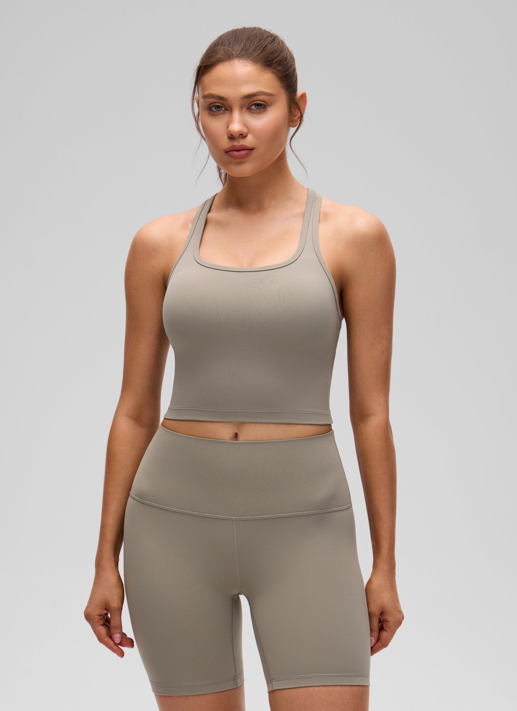 CRZ YOGA Sujetador con Escote Redondo y Espalda en Y para Mujer Gris Ceniza Cálido