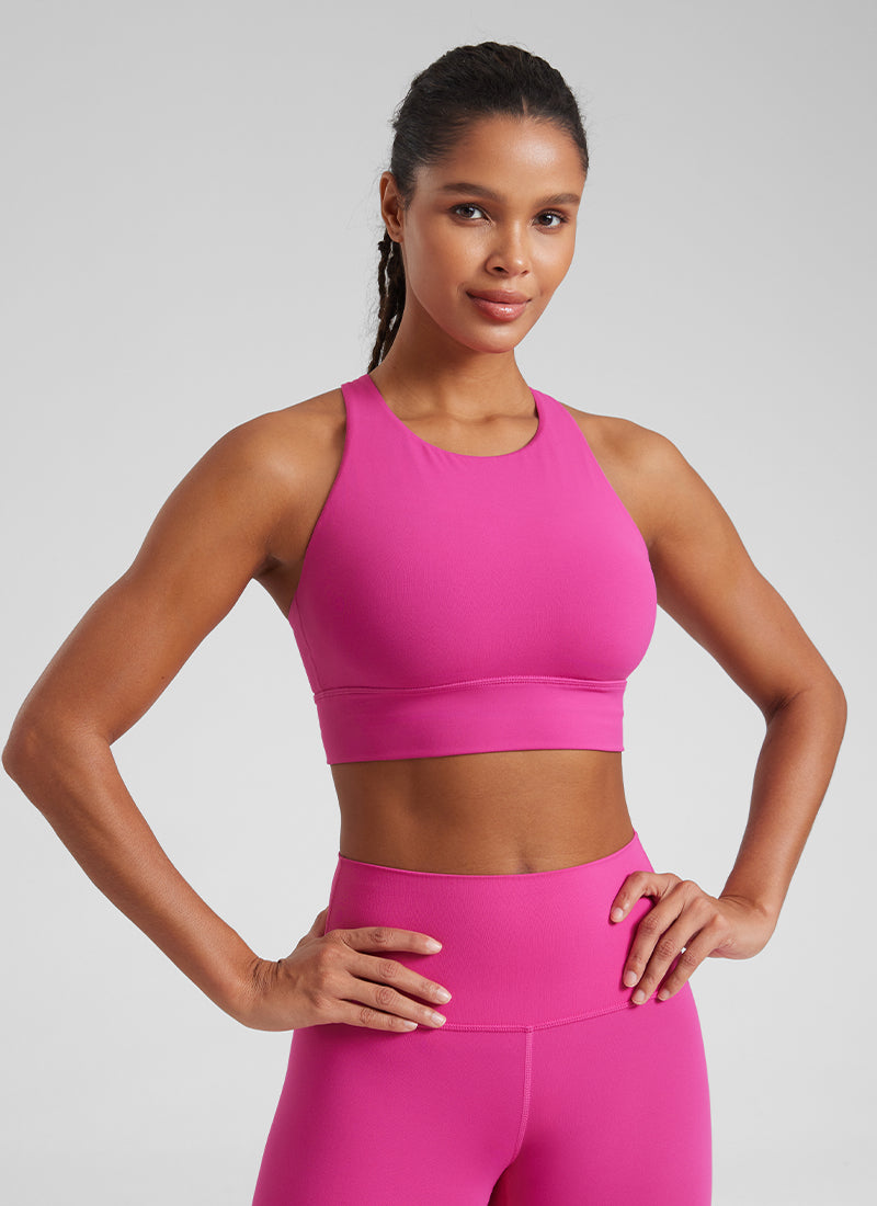 CRZ YOGA Sujetador de Entrenamiento con Espalda con Tiras para Mujer Púrpura Hibisco