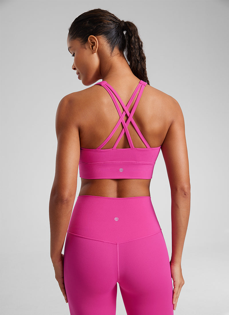 CRZ YOGA Sujetador de Entrenamiento con Espalda con Tiras para Mujer Púrpura Hibisco