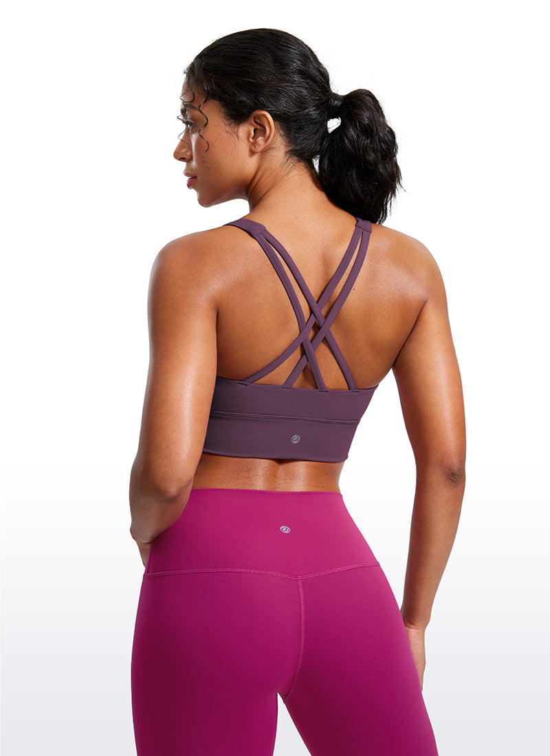 CRZ YOGA Sujetador de Entrenamiento con Espalda con Tiras para Mujer Uva Cardo Morado