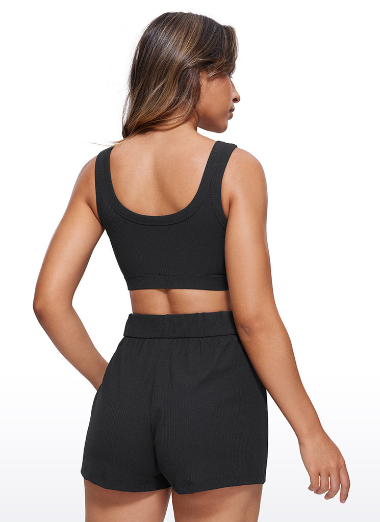 CRZ YOGA Sujetador Deportivo Acanalado con Espalda U Negro