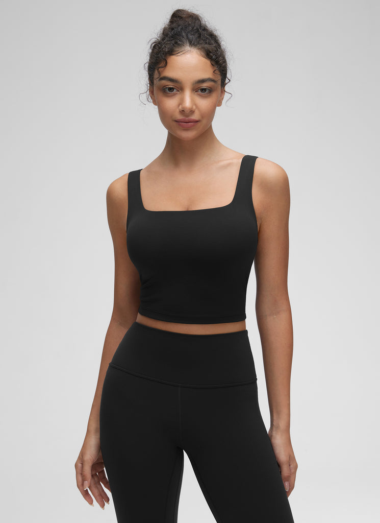 CRZ YOGA Butterluxe Sujetador de Yoga con Escote Cuadrado para Mujer Negro