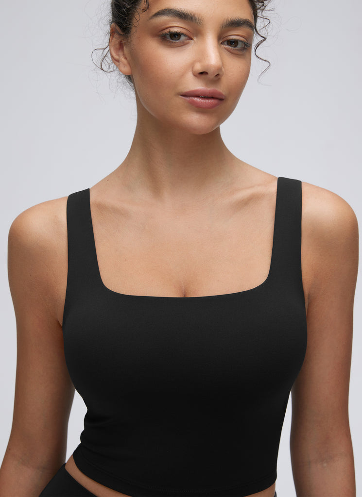 CRZ YOGA Butterluxe Sujetador de Yoga con Escote Cuadrado para Mujer Negro