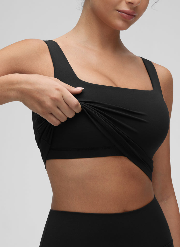CRZ YOGA Butterluxe Sujetador de Yoga con Escote Cuadrado para Mujer Negro