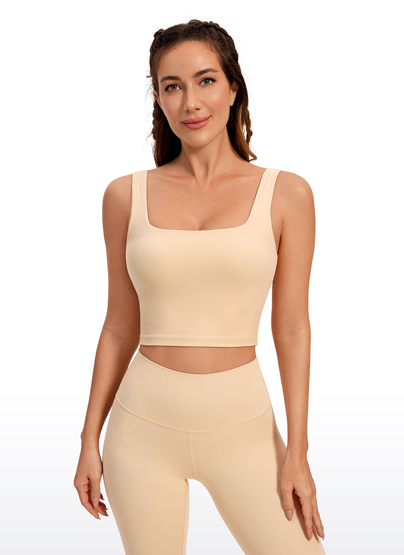 CRZ YOGA Butterluxe Sujetador de Yoga con Escote Cuadrado para Mujer Batido De Bronceado
