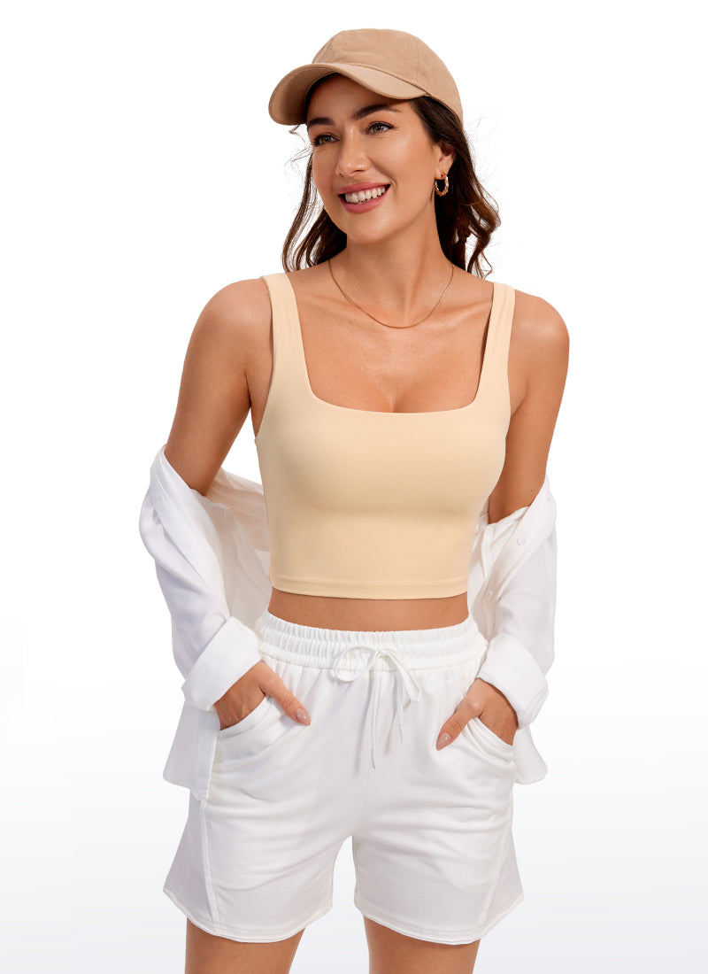 CRZ YOGA Butterluxe Sujetador de Yoga con Escote Cuadrado para Mujer Batido De Bronceado
