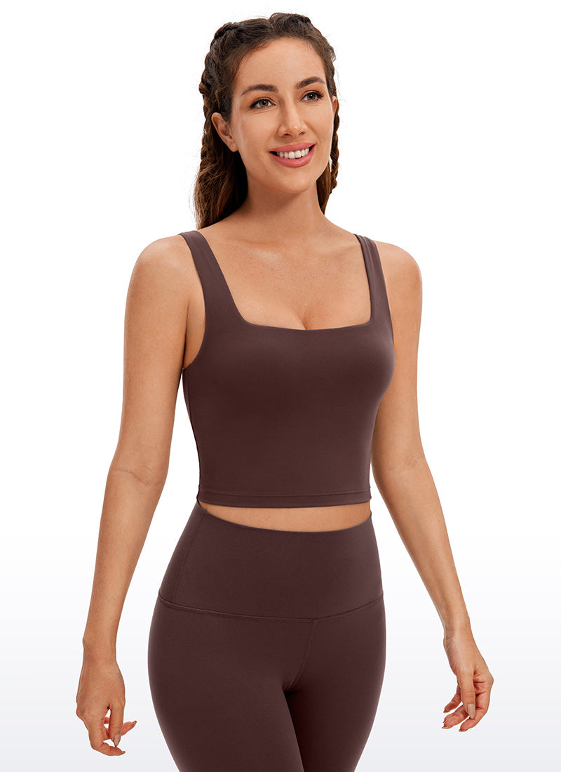 CRZ YOGA Butterluxe Sujetador de Yoga con Escote Cuadrado para Mujer Gris pardo