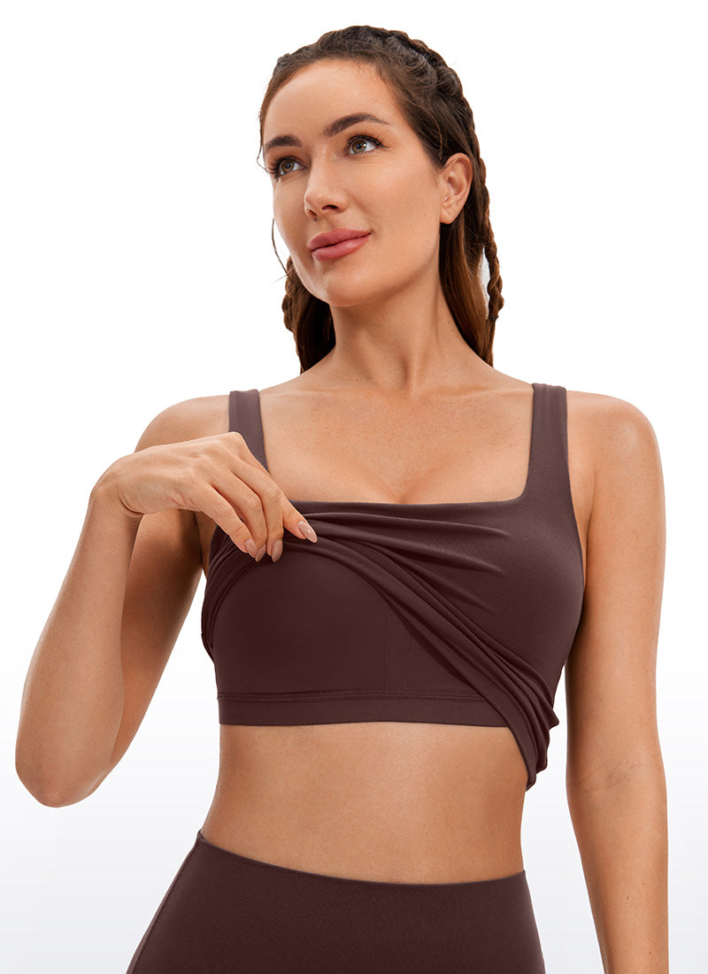 CRZ YOGA Butterluxe Sujetador de Yoga con Escote Cuadrado para Mujer Gris pardo