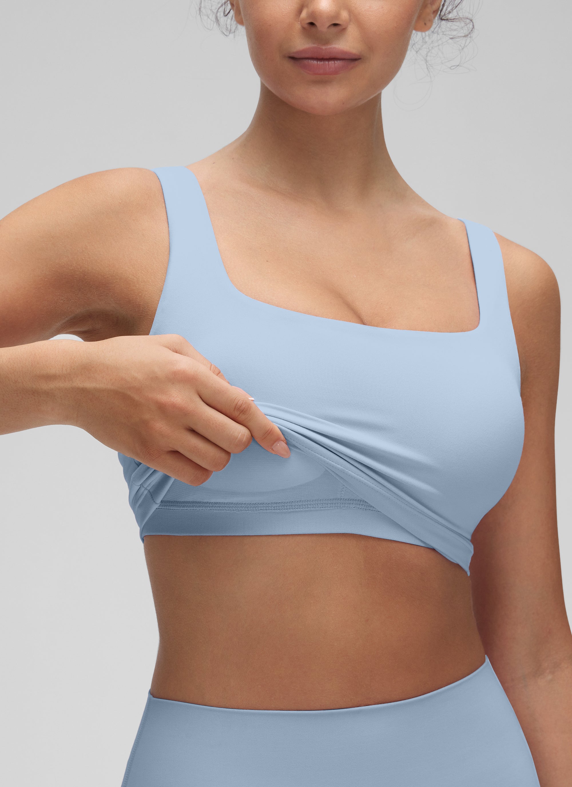 CRZ YOGA Butterluxe Sujetador de Yoga con Escote Cuadrado para Mujer Batista Azul