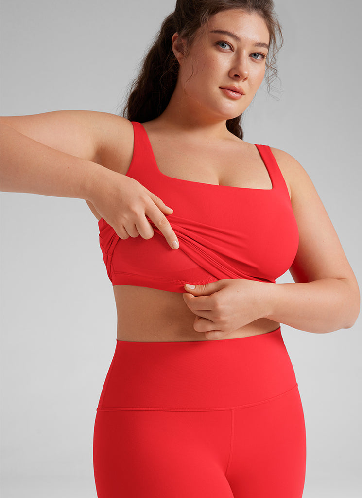 CRZ YOGA Butterluxe Sujetador de Yoga con Escote Cuadrado para Mujer Salvia gris