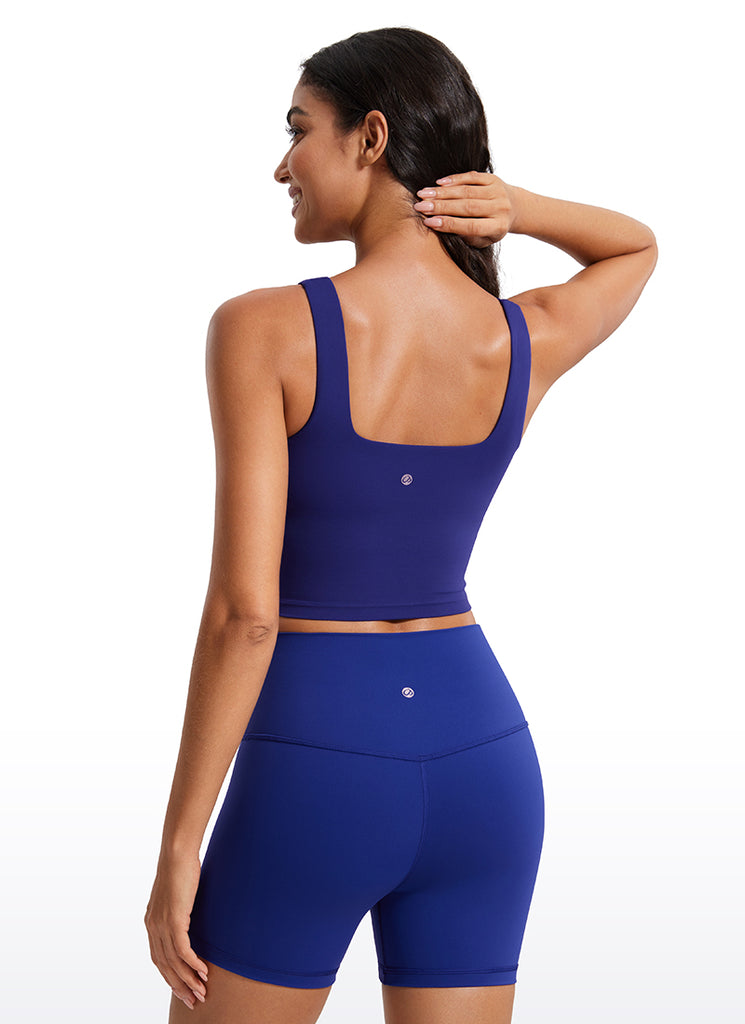 CRZ YOGA Butterluxe Sujetador de Yoga con Escote Cuadrado para Mujer Flores De Tinte Negro