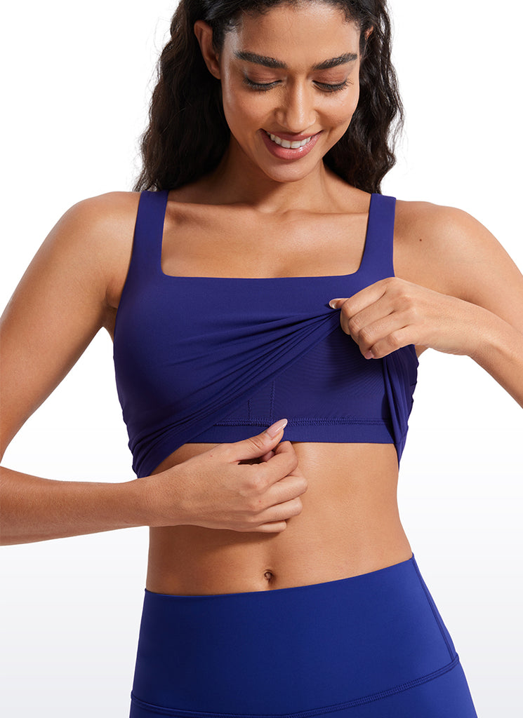 CRZ YOGA Butterluxe Sujetador de Yoga con Escote Cuadrado para Mujer Larkspur Azul