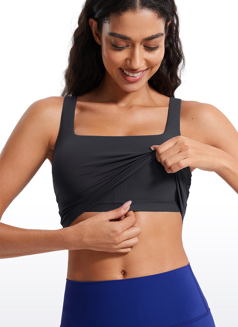 CRZ YOGA Butterluxe Sujetador de Yoga con Escote Cuadrado para Mujer Gris misterioso