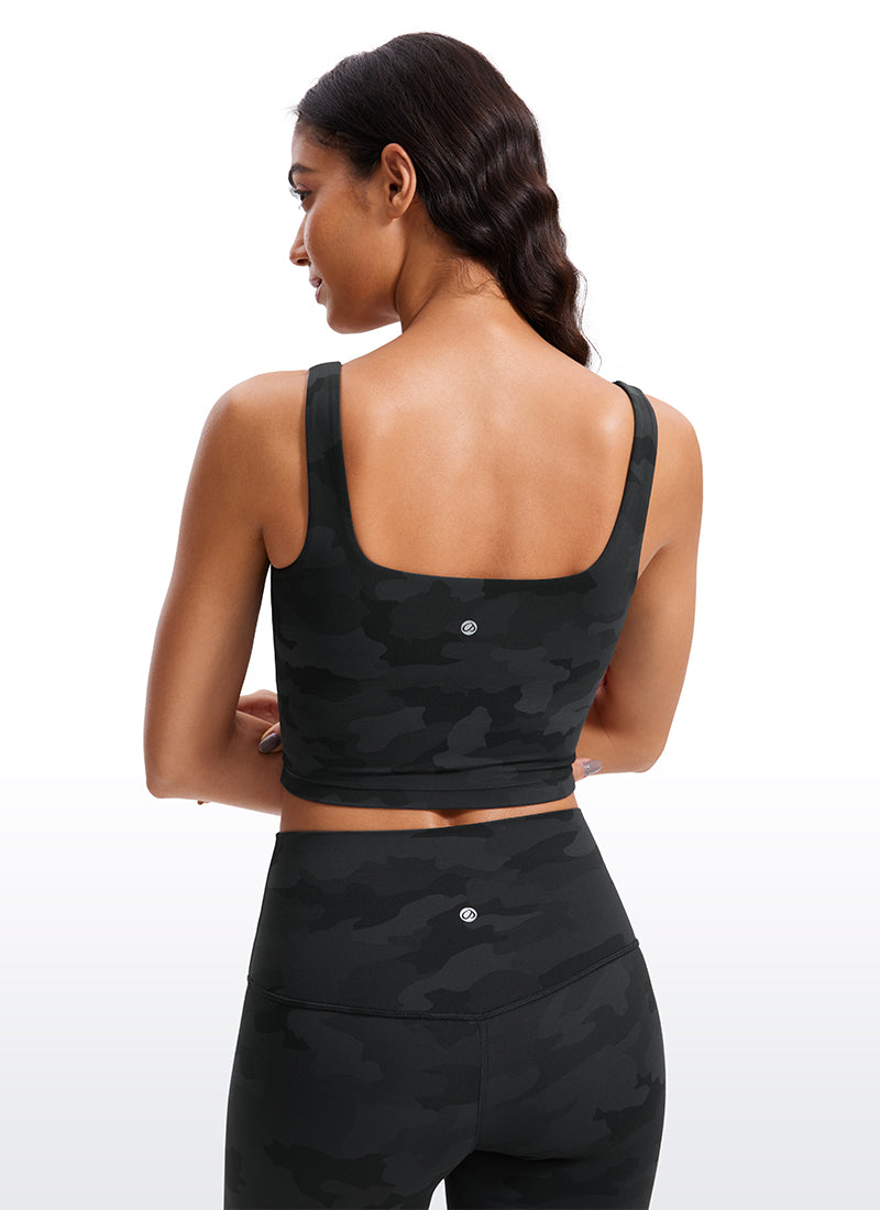 CRZ YOGA Butterluxe Sujetador de Yoga con Escote Cuadrado para Mujer Gris oscuro Camuflaje 2