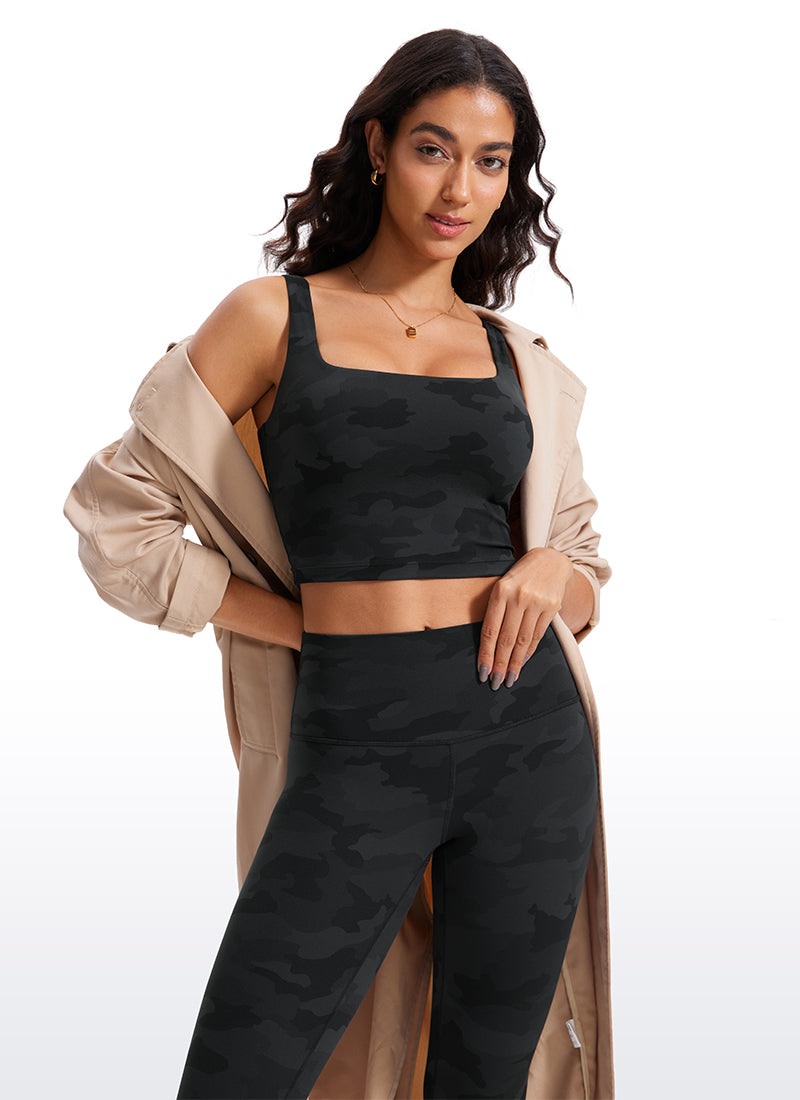 CRZ YOGA Butterluxe Sujetador de Yoga con Escote Cuadrado para Mujer Gris oscuro Camuflaje 2