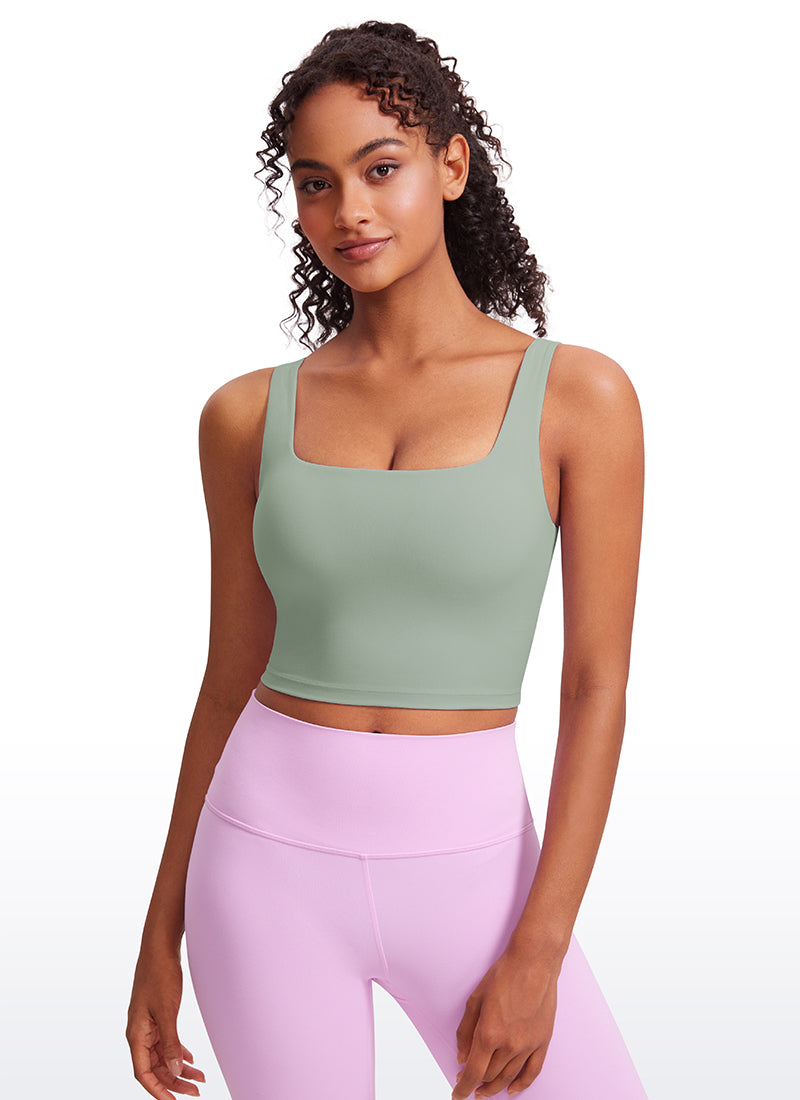 CRZ YOGA Butterluxe Sujetador de Yoga con Escote Cuadrado para Mujer Tribunal de Green Palm