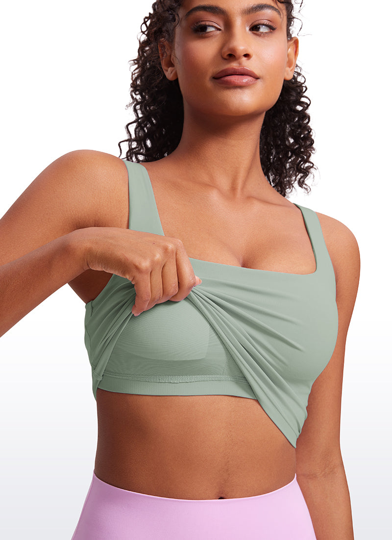 CRZ YOGA Butterluxe Sujetador de Yoga con Escote Cuadrado para Mujer Tribunal de Green Palm