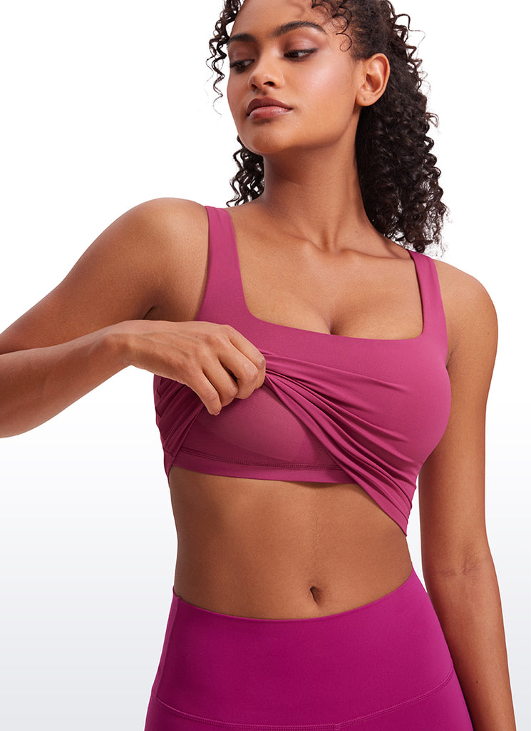 CRZ YOGA Butterluxe Sujetador de Yoga con Escote Cuadrado para Mujer Malva Lavado